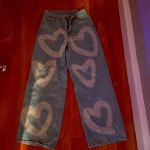 Light blue heart bleached jeans